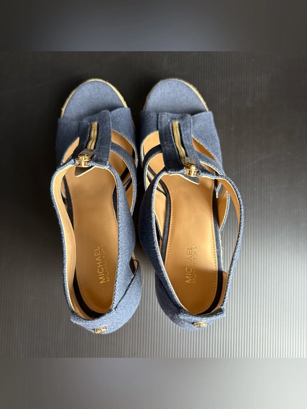 Pre-Owned Michael Kors Navy Canvas Damita Wedge Espadrille Women’s Size 9.5